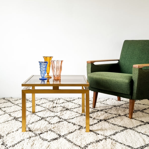 Maison Jansen style Brass and Smoked Glass Coffee or Side Table
