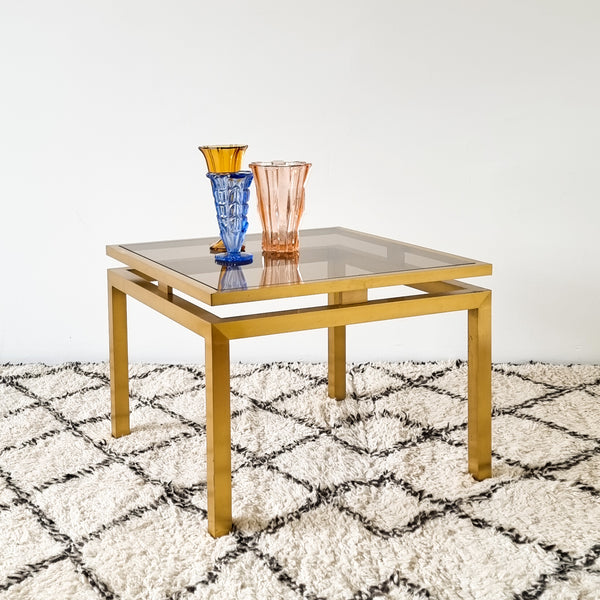 Maison Jansen style Brass and Smoked Glass Coffee or Side Table