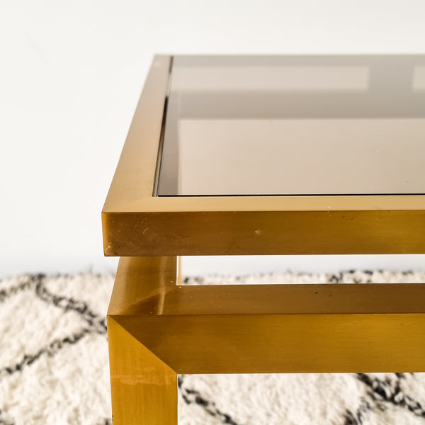 Maison Jansen style Brass and Smoked Glass Coffee or Side Table
