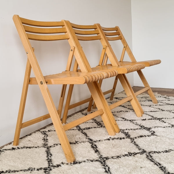 Vintage Wood Folding Chairs - Set of 3