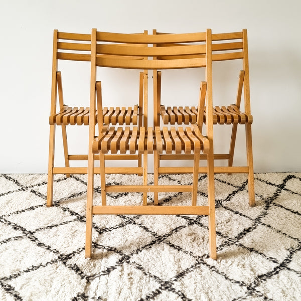 Vintage Wood Folding Chairs - Set of 3