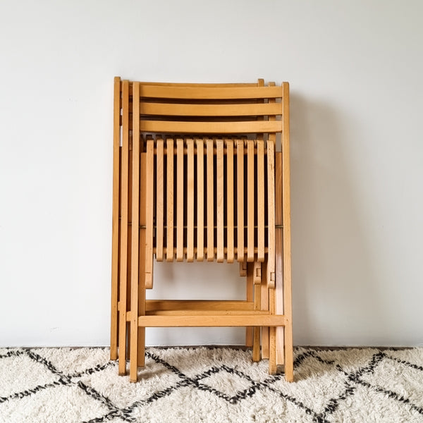 Vintage Wood Folding Chairs - Set of 3
