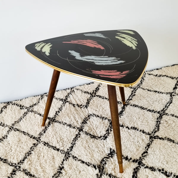 Retro 1950's Glass Top Abstract Small Coffee Table or Side Table