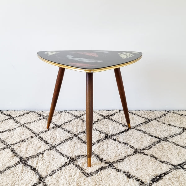 Retro 1950's Glass Top Abstract Small Coffee Table or Side Table
