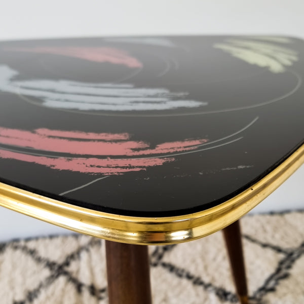 Retro 1950's Glass Top Abstract Small Coffee Table or Side Table