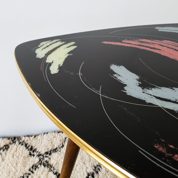 Retro 1950's Glass Top Abstract Small Coffee Table or Side Table