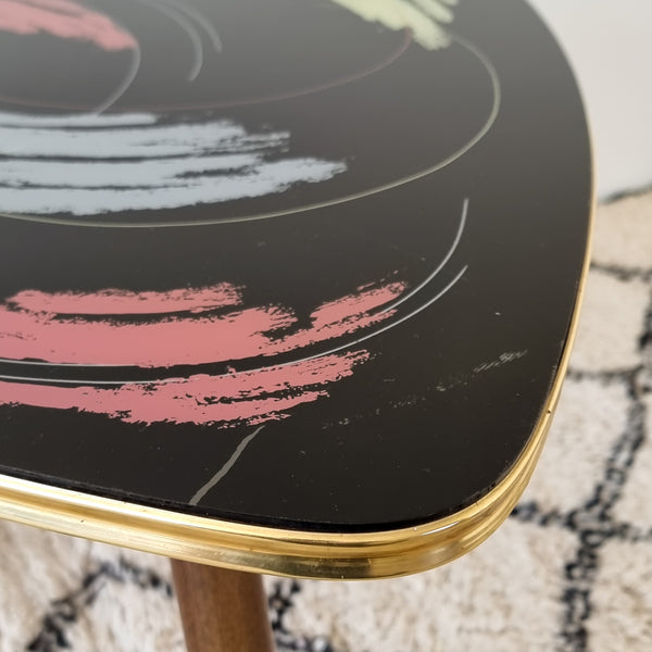 Retro 1950's Glass Top Abstract Small Coffee Table or Side Table