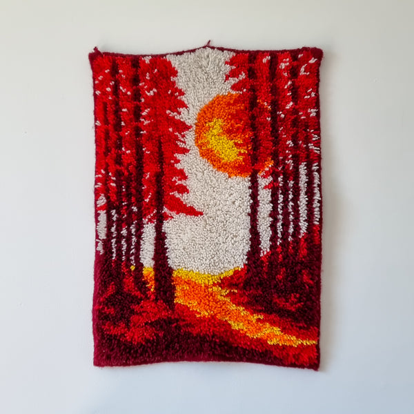 Vintage Sunset 70s Latch Hook Wall Hanging Rug