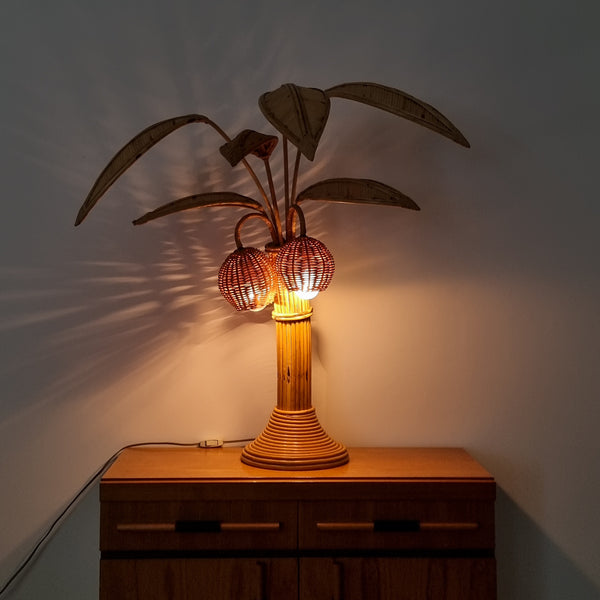 Vintage Rattan Coconut Lamp Mario Torres Lopez