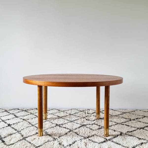 Swedish Round Coffee Table with Brass Details