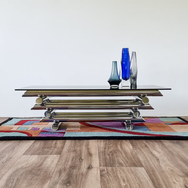 1970s Tubular Chrome and Smoked Glass Coffee Table