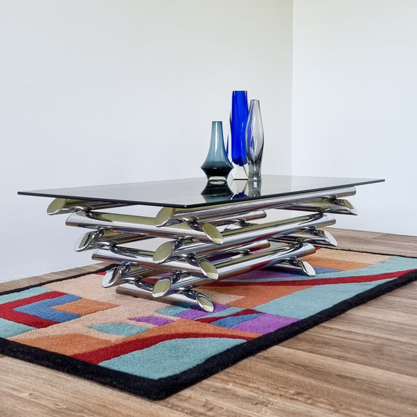 1970s Tubular Chrome and Smoked Glass Coffee Table