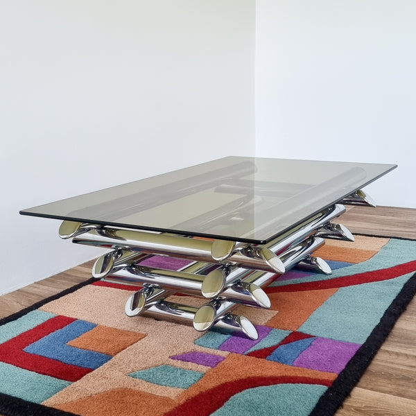 1970s Tubular Chrome and Smoked Glass Coffee Table