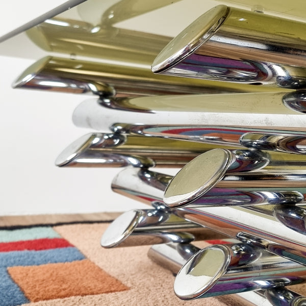 1970s Tubular Chrome and Smoked Glass Coffee Table