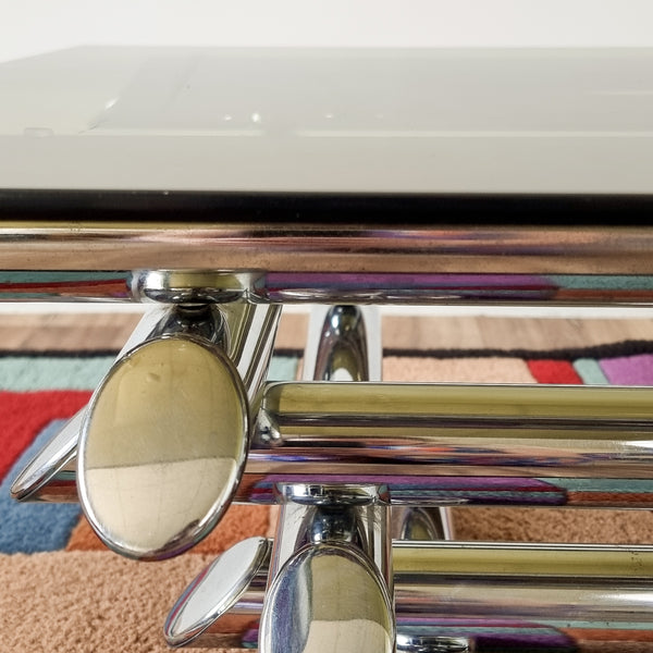 1970s Tubular Chrome and Smoked Glass Coffee Table