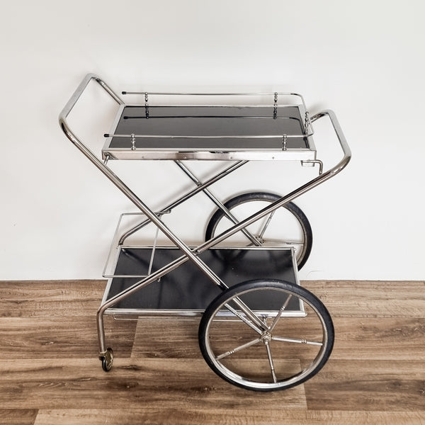 Black and Chrome Foldable Bar Cart