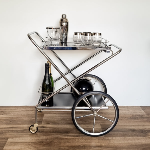 Black and Chrome Foldable Bar Cart