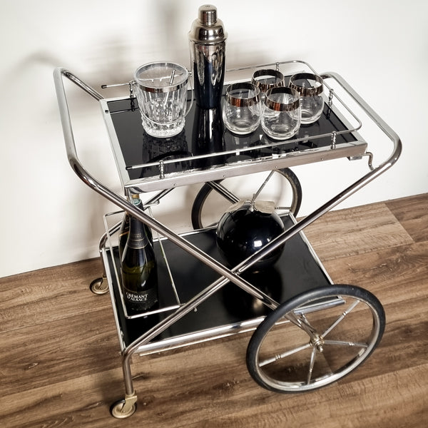 Black and Chrome Foldable Bar Cart