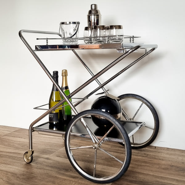 Black and Chrome Foldable Bar Cart
