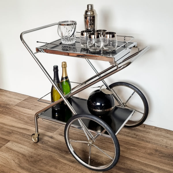 Black and Chrome Foldable Bar Cart