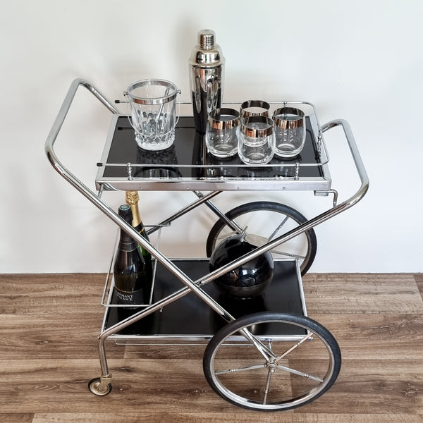 Black and Chrome Foldable Bar Cart