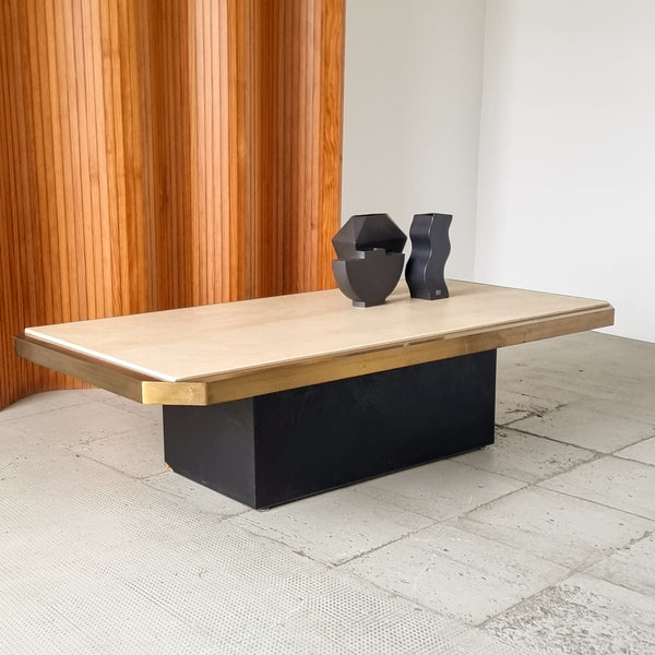Brass and Travertine Coffee Table