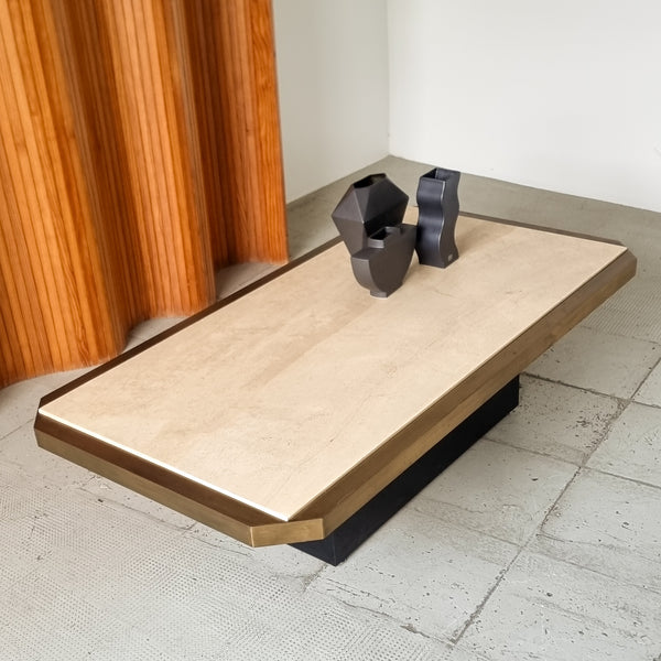 Brass and Travertine Coffee Table