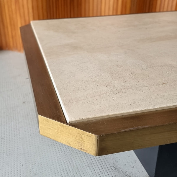 Brass and Travertine Coffee Table