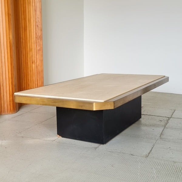 Brass and Travertine Coffee Table