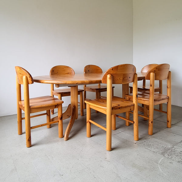 Round Solid Pine Wood Dining Table with Extensions