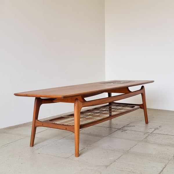 Louis Van Teeffelen Teak Coffee Table with Tile Inlay