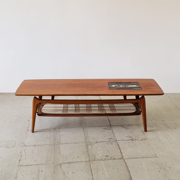 Louis Van Teeffelen Teak Coffee Table with Tile Inlay