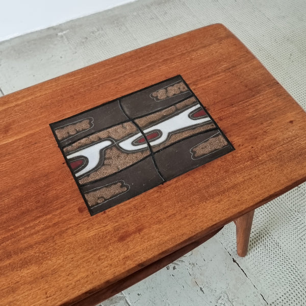 Louis Van Teeffelen Teak Coffee Table with Tile Inlay