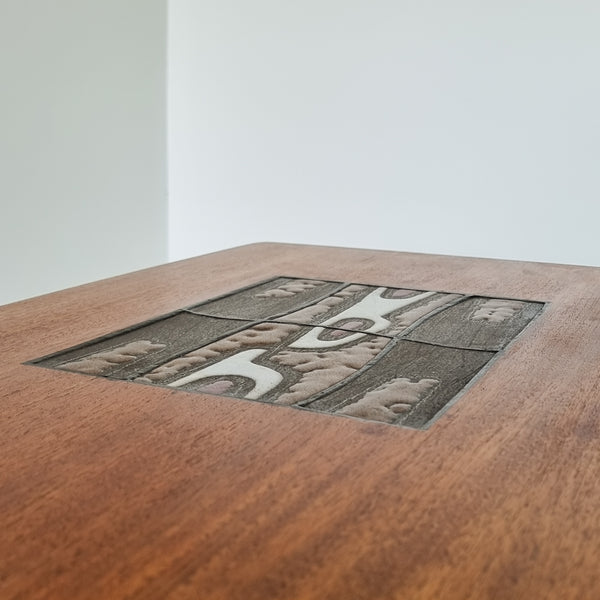Louis Van Teeffelen Teak Coffee Table with Tile Inlay