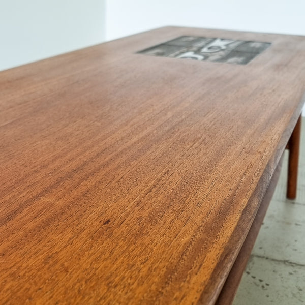 Louis Van Teeffelen Teak Coffee Table with Tile Inlay