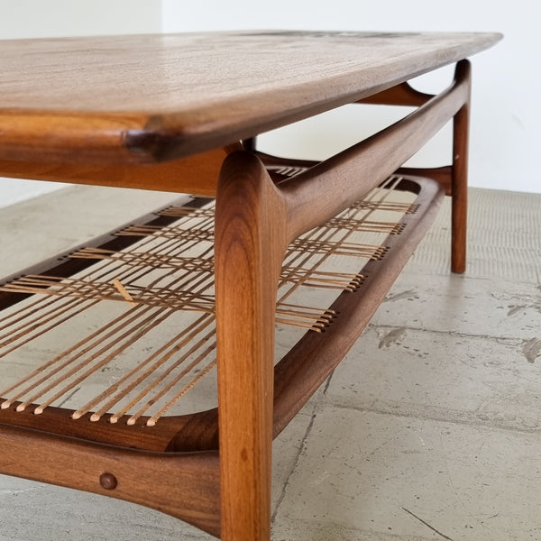 Louis Van Teeffelen Teak Coffee Table with Tile Inlay