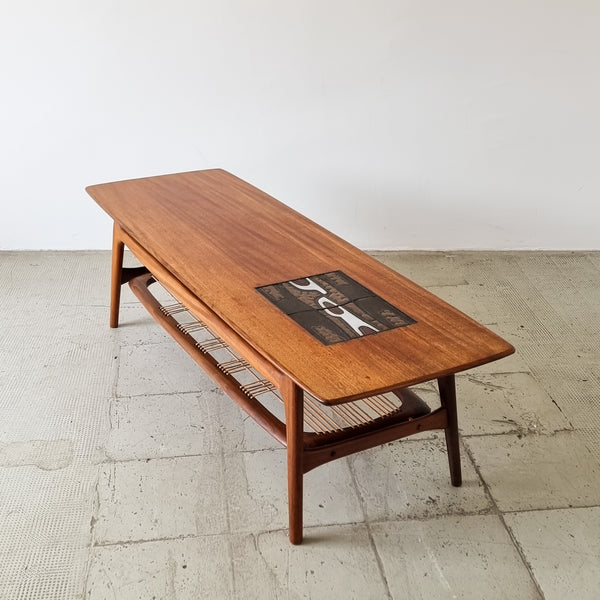 Louis Van Teeffelen Teak Coffee Table with Tile Inlay