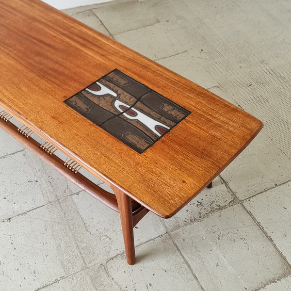 Louis Van Teeffelen Teak Coffee Table with Tile Inlay