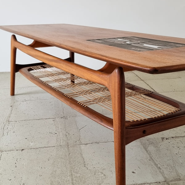 Louis Van Teeffelen Teak Coffee Table with Tile Inlay
