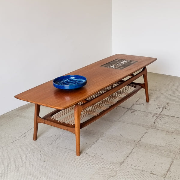 Louis Van Teeffelen Teak Coffee Table with Tile Inlay