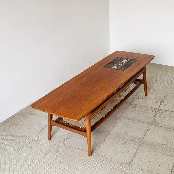 Louis Van Teeffelen Teak Coffee Table with Tile Inlay