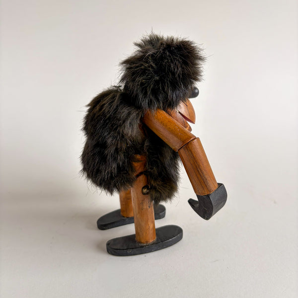 Vintage Teak and Fur Gorilla Figurine