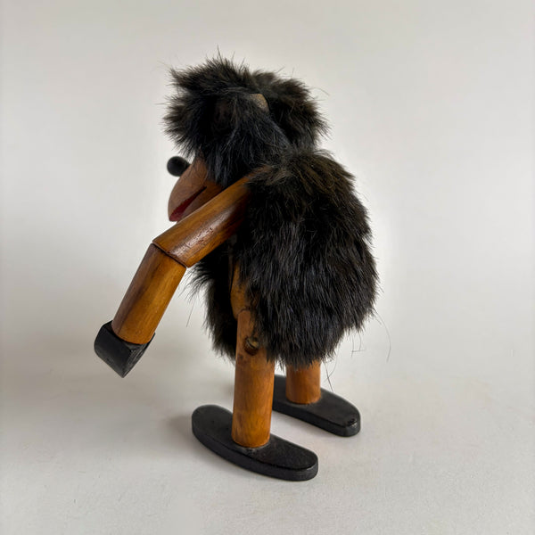 Vintage Teak and Fur Gorilla Figurine