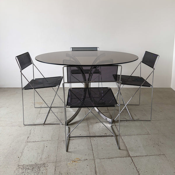 1970s Italian Smoked Glass and Chrome Dining Table