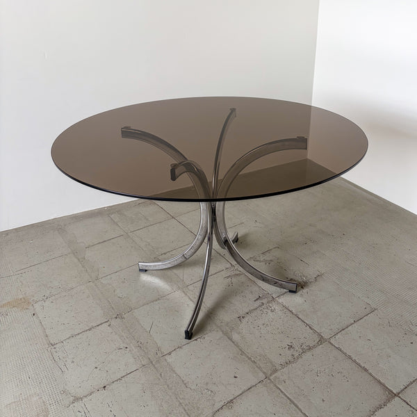 1970s Italian Smoked Glass and Chrome Dining Table
