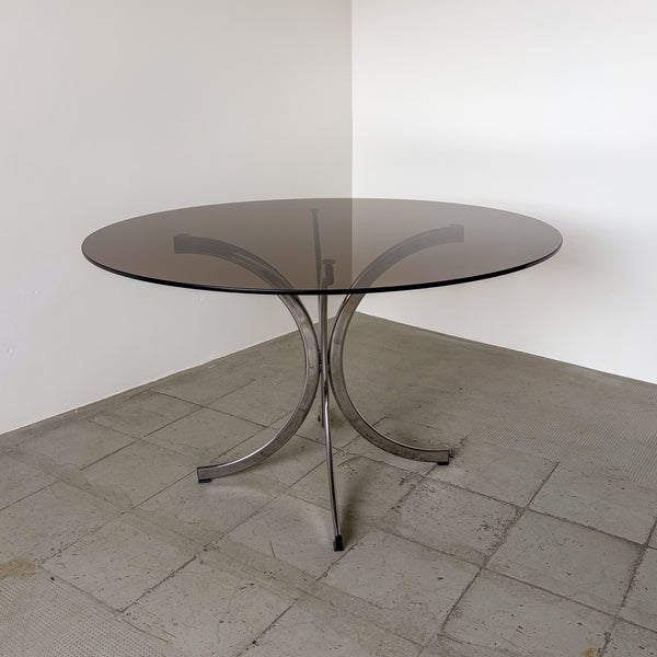 1970s Italian Smoked Glass and Chrome Dining Table