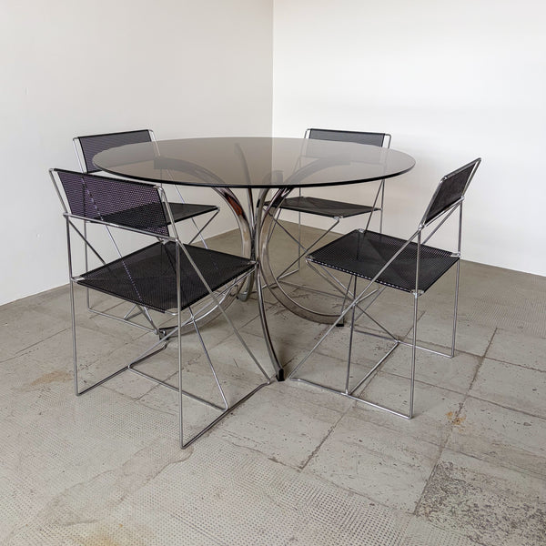 1970s Italian Smoked Glass and Chrome Dining Table