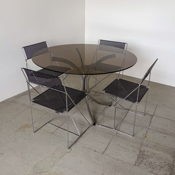 1970s Italian Smoked Glass and Chrome Dining Table
