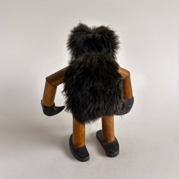 Vintage Teak and Fur Gorilla Figurine