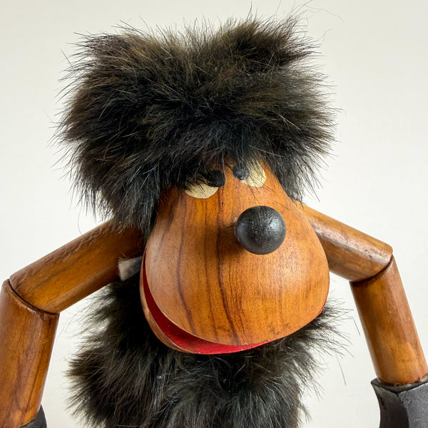 Vintage Teak and Fur Gorilla Figurine